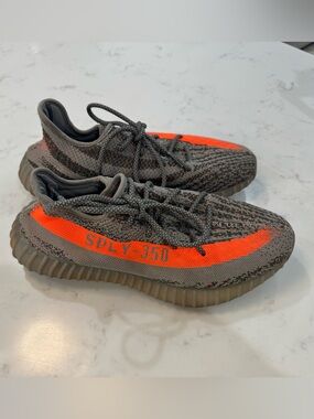 Yeezy mens 10 Grey Sneakers with Bright Orange Stripe